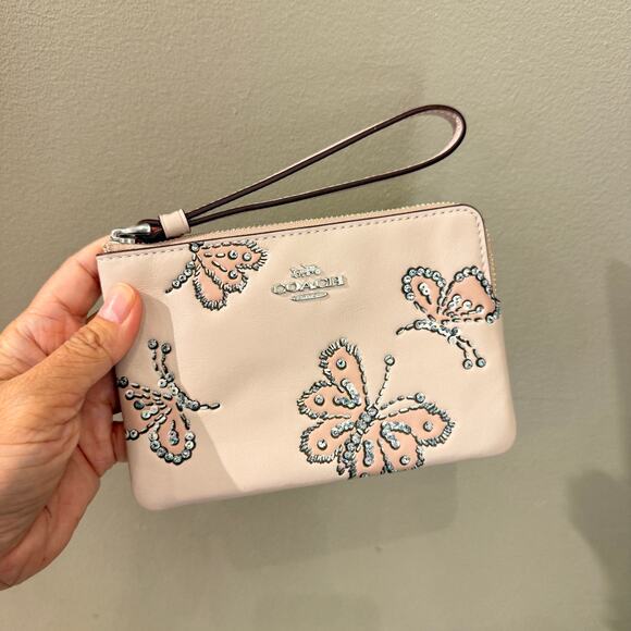 Coach Corner Zip Wristlet With Sparkly Butterfly Print CCJ72‼️choose 1 color‼️ - Picture 2 of 10